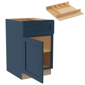 Newport 18 in. W x 24 in. D x 34.5 in. H Assembled Plywood Base Kitchen Cabinet in Mythic Blue with Cutlery Soft Cls LH
