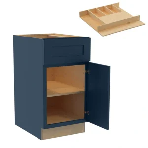 Newport 18 in. W x 24 in. D x 34.5 in. H Assembled Plywood Base Kitchen Cabinet in Mythic Blue with Cutlery Soft Cls RH