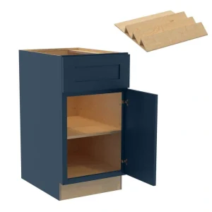 Newport 18 in. W x 24 in. D x 34.5 in. H Assembled Plywood Base Kitchen Cabinet in Mythic Blue with Spice Soft Close RH