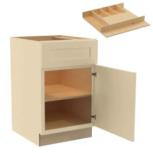 Newport 21 in. W x 24 in. D x 34.5 in. H Assembled Plywood Base Kitchen Cabinet in Blended Cream with Cutlery RH