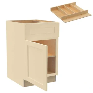 Newport 21 in. W x 24 in. D x 34.5 in. H Assembled Plywood Base Kitchen Cabinet in Blended Cream with Utility LH