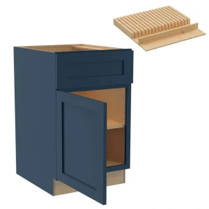 Newport 21 in. W x 24 in. D x 34.5 in. H Assembled Plywood Base Kitchen Cabinet in Mythic Blue with Knife Block LH