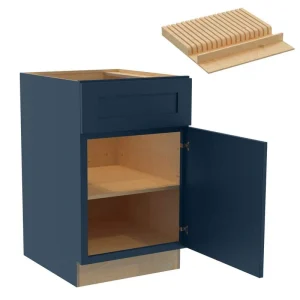 Newport 21 in. W x 24 in. D x 34.5 in. H Assembled Plywood Base Kitchen Cabinet in Mythic Blue with Knife Block RH