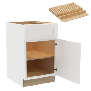 Newport 21 in. W x 24 in. D x 34.5 in. H Assembled Plywood Base Kitchen Cabinet in Pacific White with Knife Block RH