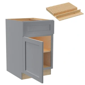 Newport 21 in. W x 24 in. D x 34.5 in. H Assembled Plywood Base Kitchen Cabinet in Pearl Gray with Knife Block LH