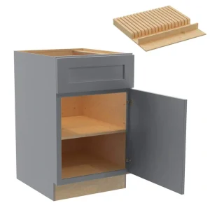 Newport 21 in. W x 24 in. D x 34.5 in. H Assembled Plywood Base Kitchen Cabinet in Pearl Gray with Knife Block RH