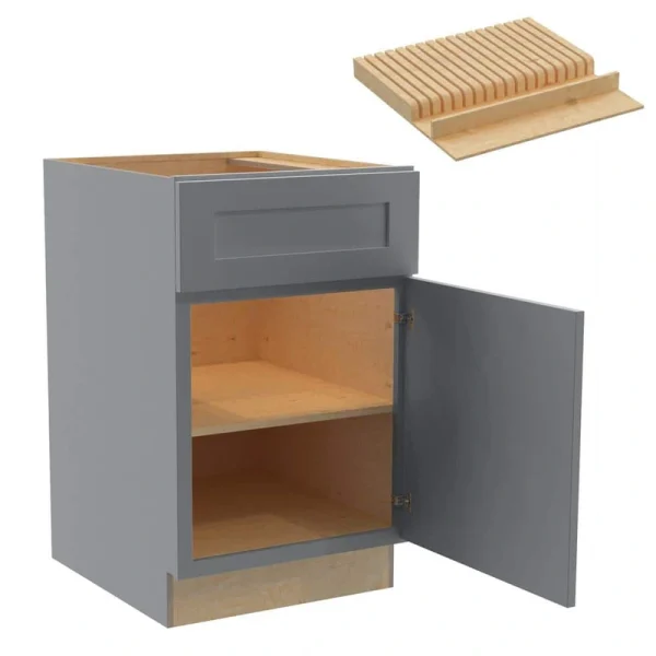 Newport 21 in. W x 24 in. D x 34.5 in. H Assembled Plywood Base Kitchen Cabinet in Pearl Gray with Knife Block RH