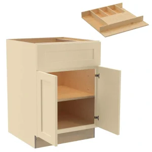 Newport 24 in. W x 24 in. D x 34.5 in. H Assembled Plywood Base Kitchen Cabinet in Blended Cream with Cutlery Soft Close