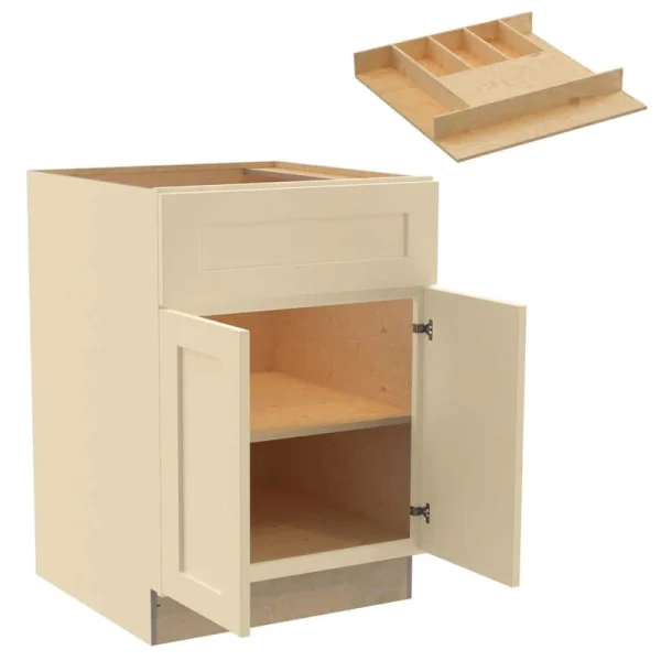 Newport 24 in. W x 24 in. D x 34.5 in. H Assembled Plywood Base Kitchen Cabinet in Blended Cream with Cutlery Soft Close