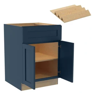Newport 24 in. W x 24 in. D x 34.5 in. H Assembled Plywood Base Kitchen Cabinet in Mythic Blue with Spice Soft Close