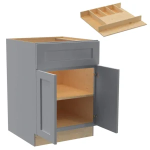 Newport 24 in. W x 24 in. D x 34.5 in. H Assembled Plywood Base Kitchen Cabinet in Pearl Gray with Cutlery Soft Close