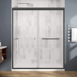 Nivencai 60 in. W x 70 in. H Sillding Semi-Frameless Shower Door in Matte Black with Tempered Clear Glass
