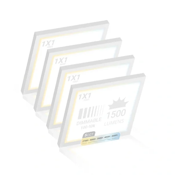 NuWatt 1 ft. x 1 ft. 120V Surface Mount Integrated LED Panel Internal Driver 1500LM, 5CCT 2700K to 5000K, Triac Dimmable (4PK)