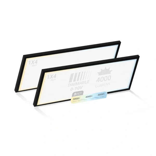 NuWatt 1 ft. x 4 ft. Surface Mount Integrated LED Panel, 2000 Lumens 120-277V 3CCT 30K-50K Selectable, 0-10V Dimmable, Black 4P