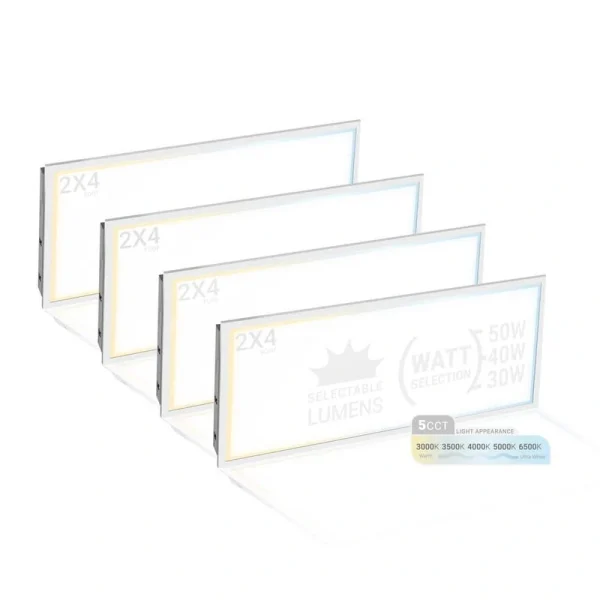 NuWatt 2 ft. x 4 ft. Drop Ceiling Backlit Integrated LED Panel 5CCT 30K-65K Color & Lumens Selectable Dimmable 120-277V (4-PK)