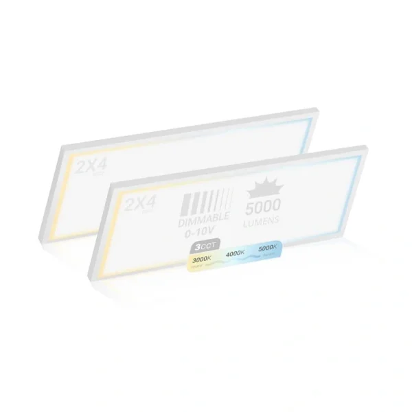NuWatt 2 ft. x 4 ft. Surface Mount Integrated LED Panel, 120-277V, 3CCT 3000K-5000K Selectable, 0-10V Dimmable, 5000 LM, 2 Pack