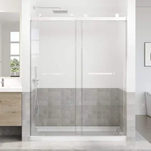 Opvande 56-60 in. W x 76 in. H Double Sliding Frameless Shower Door in Chrome Finish with 3/8 in. (10 mm) Tempered Glass