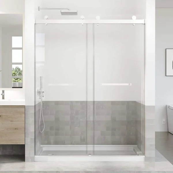Opvande 56-60 in. W x 76 in. H Double Sliding Frameless Shower Door in Chrome Finish with 3/8 in. (10 mm) Tempered Glass