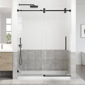 Opvande 56-60 in. W x 76 in. H Sliding Frameless Shower Door in Black Finish with 3/8 in. (10 mm) Tempered Glass