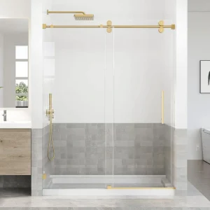 Opvande 56-60 in. W x 76 in. H Sliding Frameless Shower Door in Brushed Gold Finish with 3/8 in. (10 mm) Tempered Glass