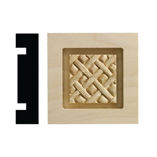 Ornamental Mouldings Loose Weave Collection 13/16 in. x 3-1/4 in. x 3-1/4 in. White Hardwood Casing Door and Window Corner Block Moulding