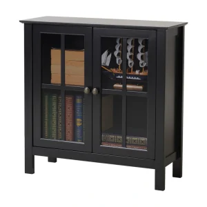 OSHOME Os Home and Office Model 22601 Black Glass Door Curio Cabinet – Transitional Style