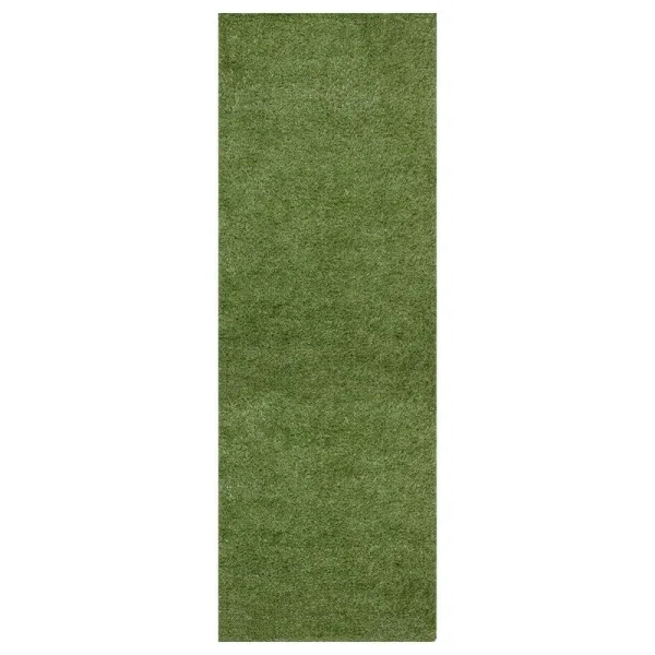 Ottomanson Evergreen Collection Waterproof Solid 3×29 Indoor/Outdoor 2 ft. x 29 ft. ., Green Artificial Grass Runner Rug