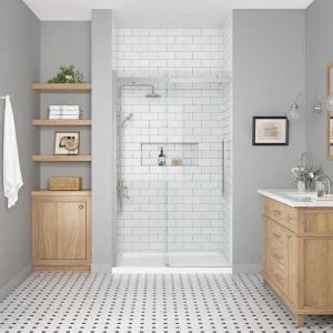 OVE Decors Bel Soft Close 48 in. W x 78.75 in. H Alcove Sliding Frameless Shower Door in Satin Nickel