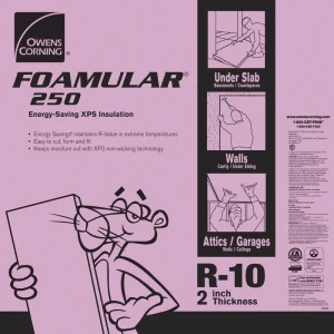 Owens Corning R-10 (25 PSI) FOAMULAR Extruded Polystyrene Foam Board Insulation 2″ x 2′ x 8′ – Square Edge