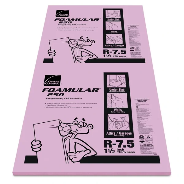 Owens Corning R-7.5 (25 PSI) FOAMULAR Extruded Polystyrene Foam Board Insulation 1-1/2″ x 4′ x 8′ – Tongue & Groove Edge