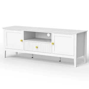 PamaPic Modern/Contemporary White Tv Cabinet Integrated Tv Mount (Accommodates TVs up to 70-in)