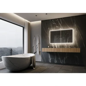 PARIS MIRROR Galaxy Cabinet 48-in x 8-in Lighted LED Surface Mount 3000K Mirrored Soft Close Medicine Cabinet