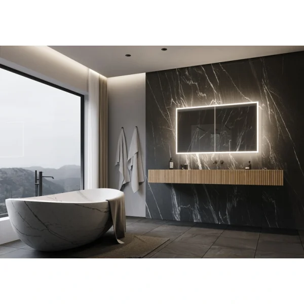 PARIS MIRROR Galaxy Cabinet 48-in x 8-in Lighted LED Surface Mount 3000K Mirrored Soft Close Medicine Cabinet