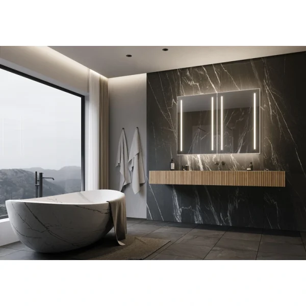 PARIS MIRROR Stella Cabinet 48-in x 36-in Lighted LED Surface Mount 6000K Mirrored Soft Close Medicine Cabinet