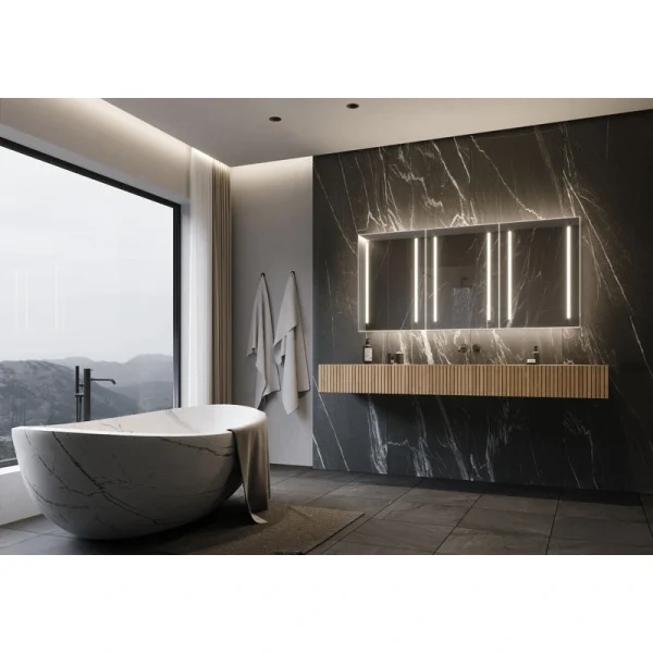 PARIS MIRROR Stella Cabinet 60-in x 28-in Lighted LED Surface Mount 6000K Mirrored Soft Close Medicine Cabinet