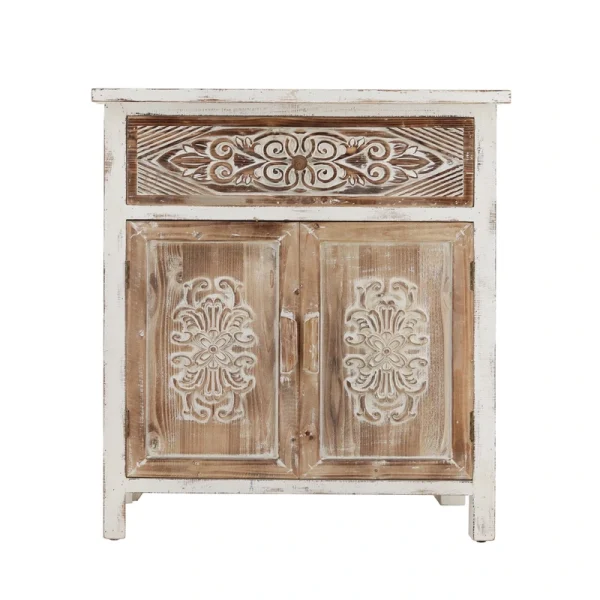 Parisloft Brown and White Country Wood Media Cabinet