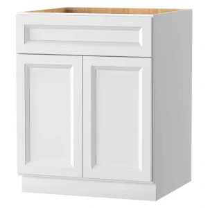 PELHAM & WHITE Keyport Shaker 27 in. W x 24 in. D x 34.5 in. H in White Plywood Tool-Free Ready to Assemble Floor Base Kitchen Cabinet