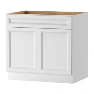 PELHAM & WHITE Keyport Shaker 36 in. W x 24 in. D x 34.5 in. H Plywood Tool-Free Ready To Assemble Sink Base Kitchen Cabinet in White