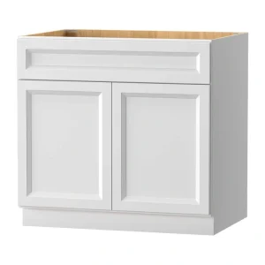 PELHAM & WHITE Keyport Shaker 36 in. W x 24 in. D x 34.5 in. H Ready to Assemble Plywood Floor Base Kitchen Cabinet in White Tool-Free