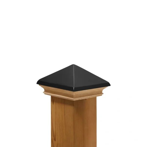 PERMAKAP 4-in x 4-in West Indies with Black Stainless Steel Pyramid Black Stainless Steel Mahogany Deck Post Cap