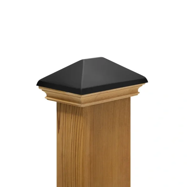 PERMAKAP 4-in x 6-in West Indies with Black Stainless Steel Pyramid Black Stainless Steel Mahogany Deck Post Cap