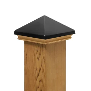 PERMAKAP 6-in x 6-in West Indies with Black Stainless Steel Pyramid Black Stainless Steel Mahogany Deck Post Cap