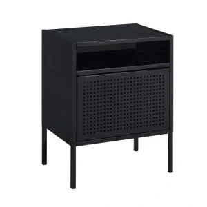 Picket House Furnishings Gemma Nightstand with USB Port in Black – Transitional Style, Open Shelf, Large Cabinet