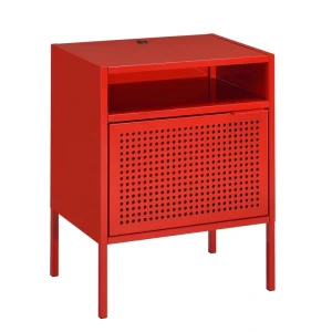 Picket House Furnishings Gemma Nightstand with USB Port in Red – Transitional Style, Open Shelf, Large Cabinet