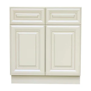 Plywell Ready to Assemble 36×34.5×24 in. Sink Base Cabinet with 2-Door and 2 Fake Drawers in Antique White
