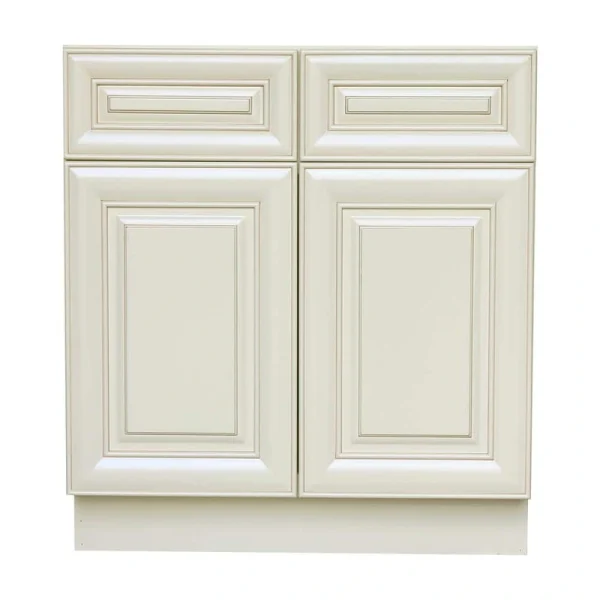 Plywell Ready to Assemble 36×34.5×24 in. Sink Base Cabinet with 2-Door and 2 Fake Drawers in Antique White
