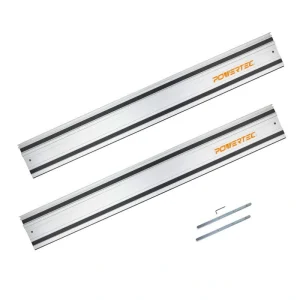 POWERTEC 110 in. Aluminum Guide Rail Joining Set for Makita or Festool Track Saws (2×55 in. Guided Rails) with Rail Connectors