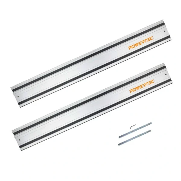 POWERTEC 110 in. Aluminum Guide Rail Joining Set for Makita or Festool Track Saws (2×55 in. Guided Rails) with Rail Connectors