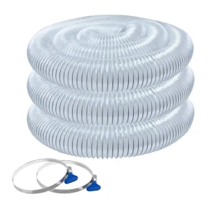 POWERTEC 4 in. x 20 ft. Flexible PVC Dust Collection Hose with 2 Key Hose Clamps, Clear Color