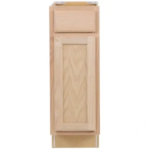 Project Source Oak Brook 12-in W x 35-in H x 23.75-in D Natural Unfinished Oak 1-Drawer Base Fully Assembled Cabinet (Flat Panel Square Style)